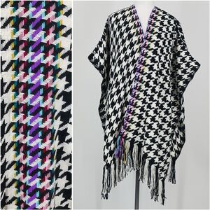 Chico's Houndstooth Fringe Knit Poncho
